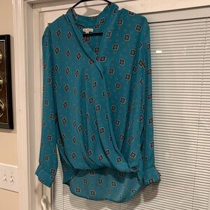 Chic Teal Patterned Women's Blouse